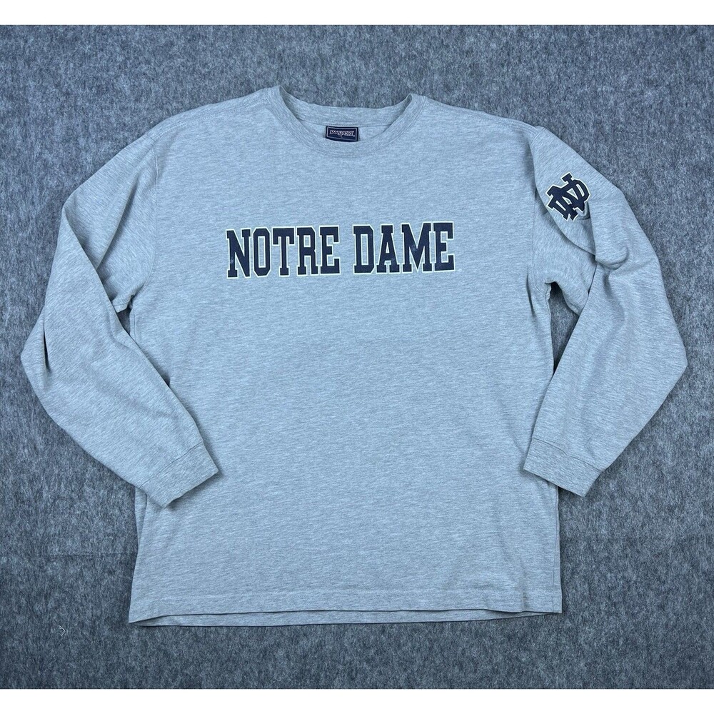 Vtg Jansport Men's T-Shirt Notre Dame Long Sleeve Fighting Irish Gray Y2K Size L